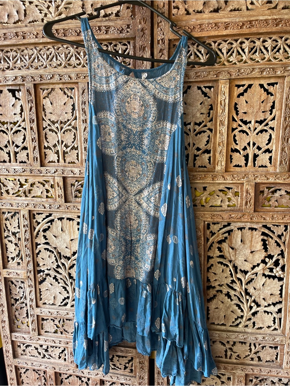 Free People Teal Blue Paisley Maxi Swing Dress